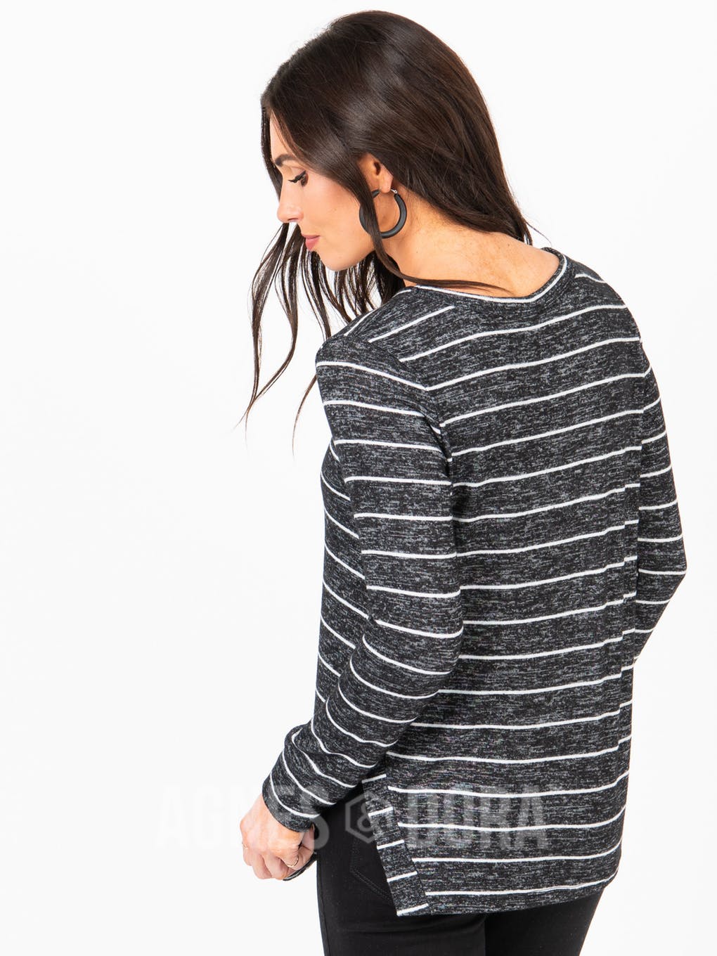 Side Button Sweater Black/Ivory Stripe