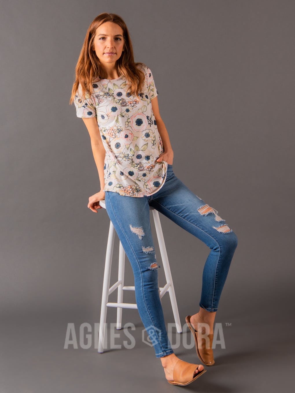 Fitted Tee Ivory/Blush Floral