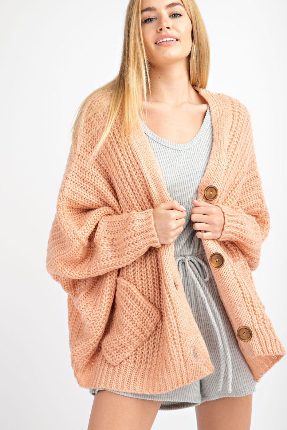 V BACK CHUNKY KNIT CARDIGAN