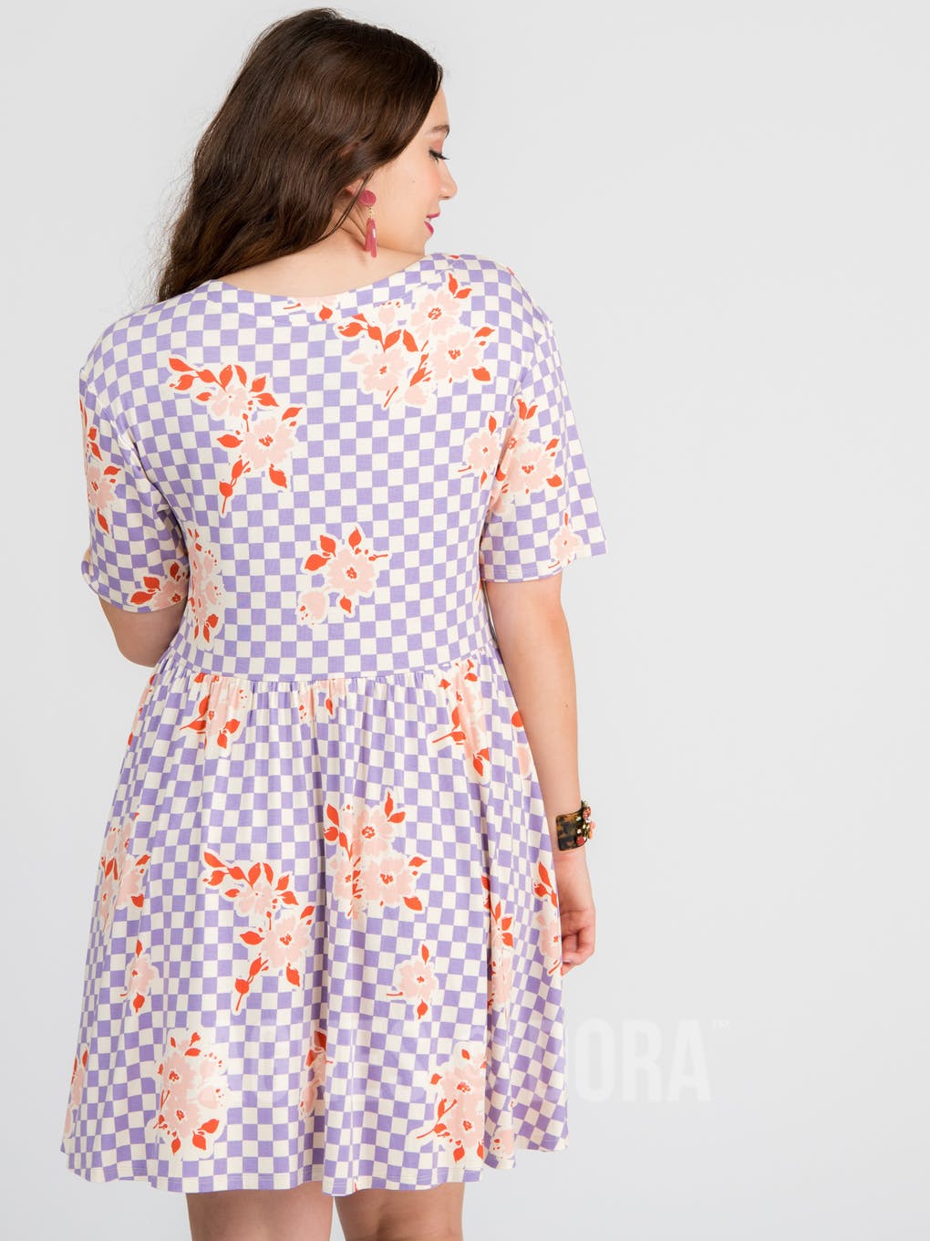 Modern Tunic Dress Checkered Floral