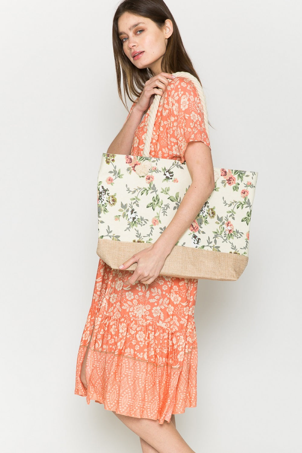 Justin Taylor Floral Rope Handle Tote