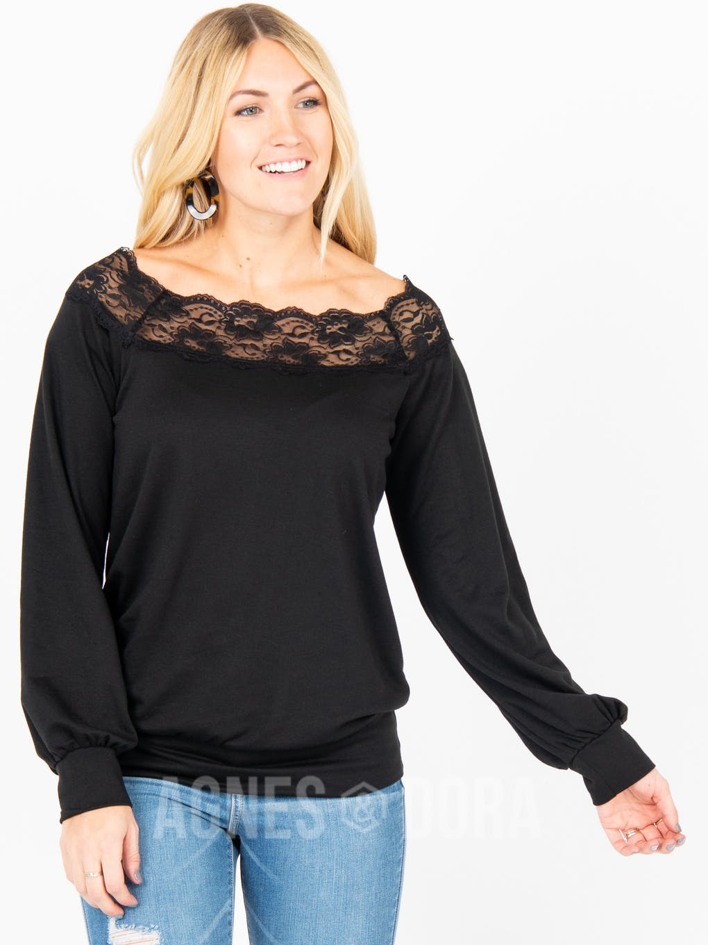 Off the Shoulder Lace Top Black