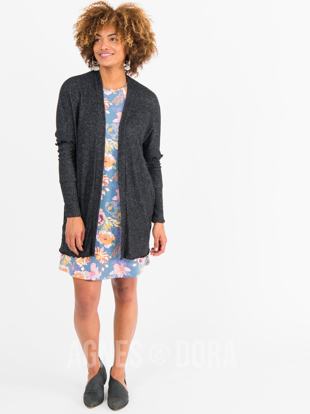 Open Front Thumbhole Cardi Black/White