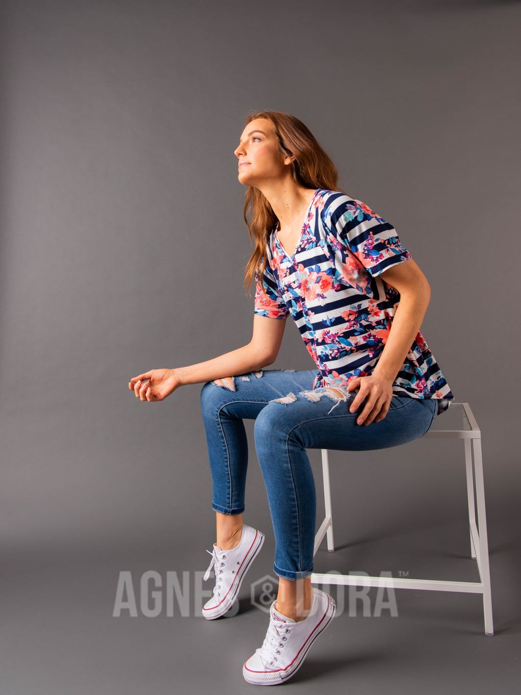Love Top Navy/Blush Stripe Floral