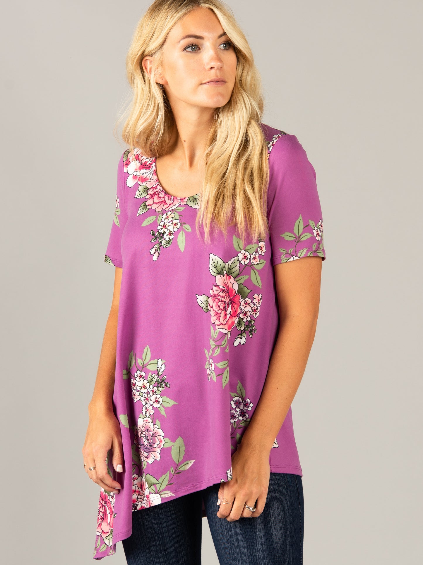 Asymmetrical Top Scoop Neck Lilac Floral