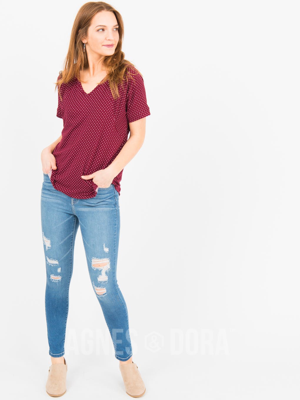 Love Top Burgundy Ivory Polka Dot
