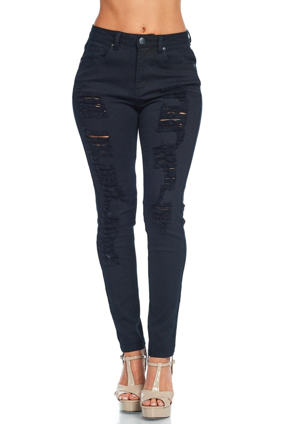 Destroyed Denim Skinny Pants Black