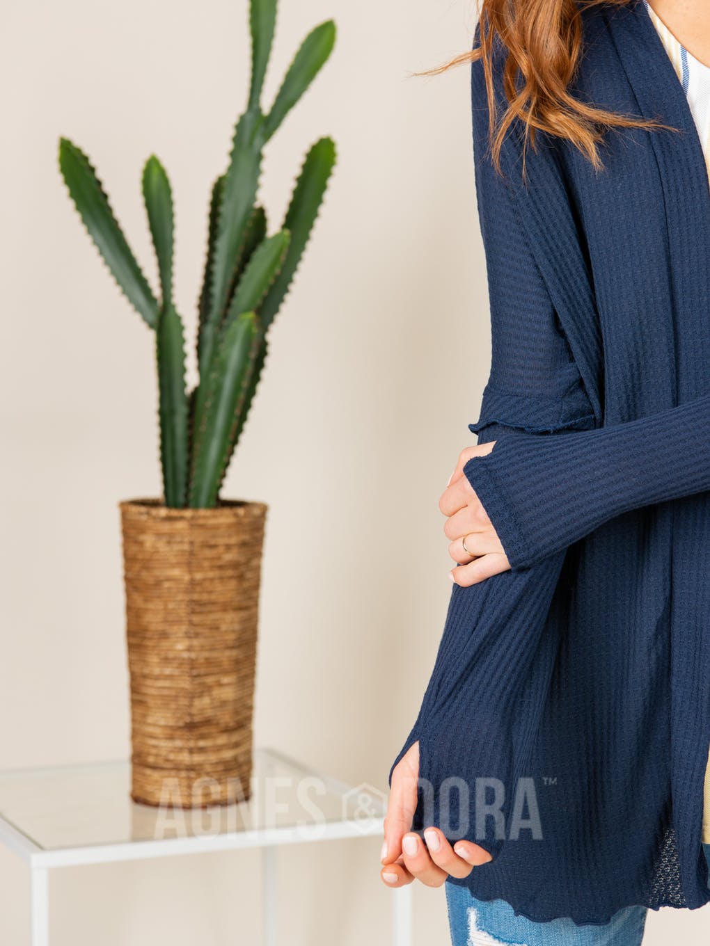 Open Front Thumbhole Cardi Navy