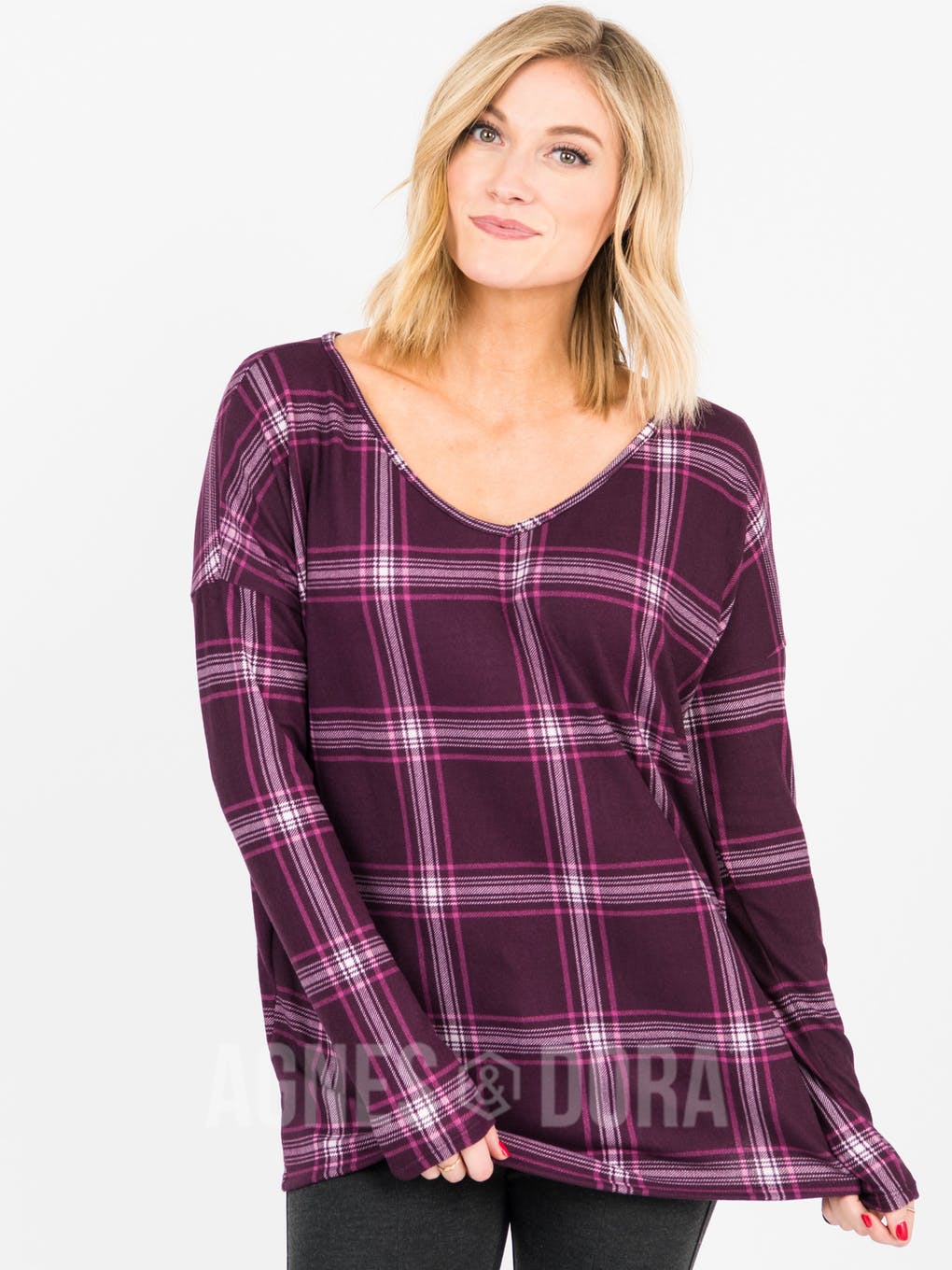 Urban Pullover Double V-Neck Plum/Mauve Plaid