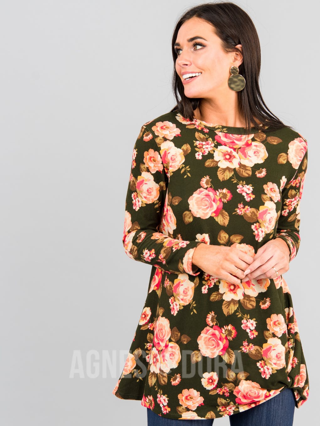 Side Knot Tunic Hacci Olive/Peach Floral