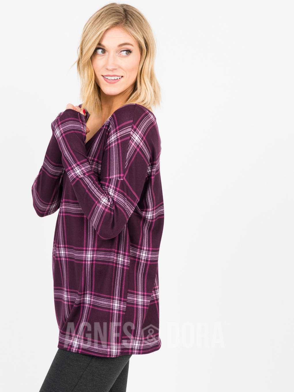 Urban Pullover Double V-Neck Plum/Mauve Plaid