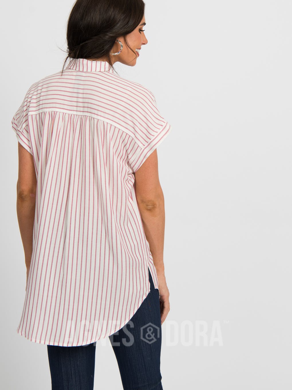Button Down Cuff Sleeve Raspberry Stripe