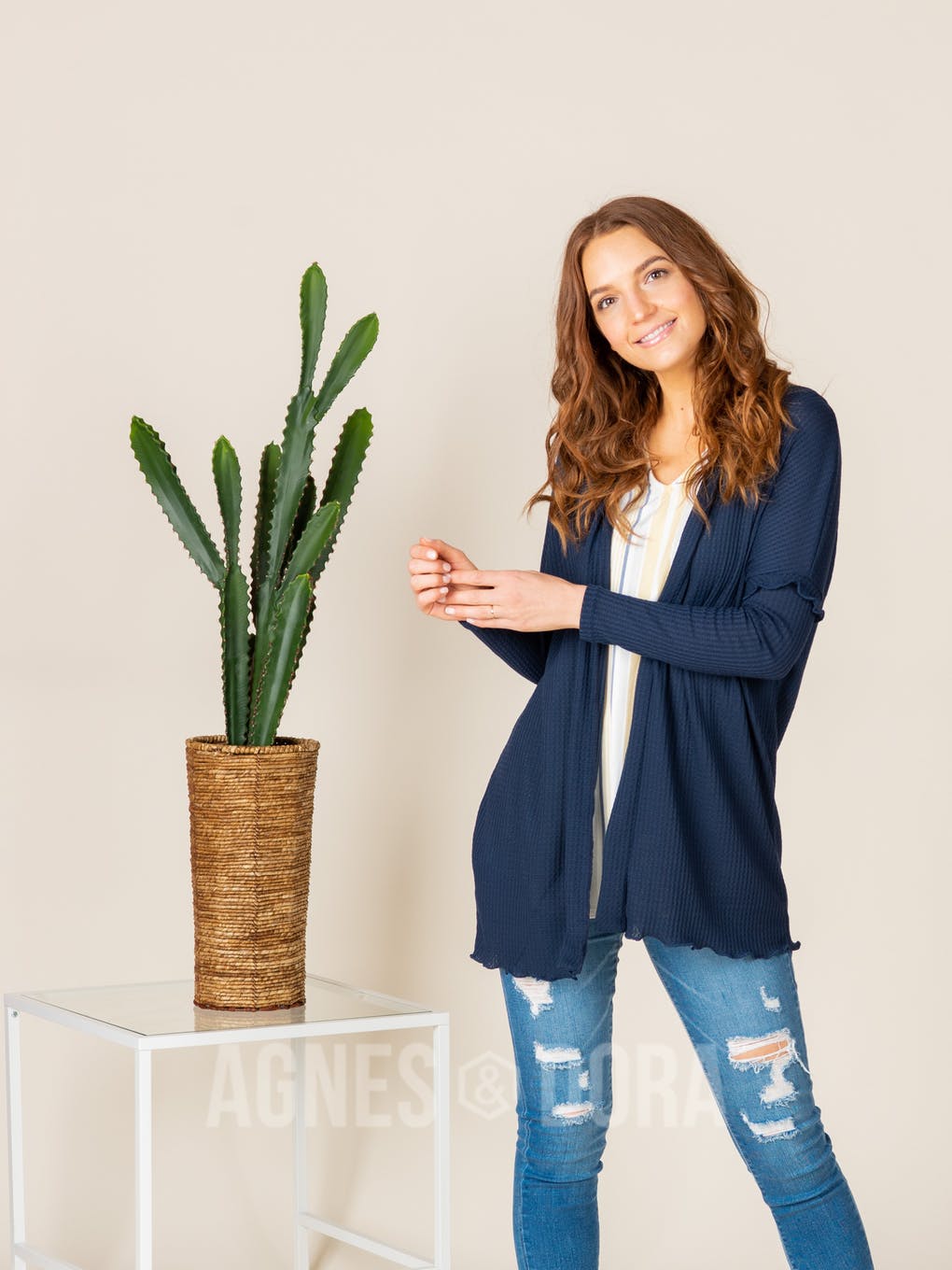 Open Front Thumbhole Cardi Navy