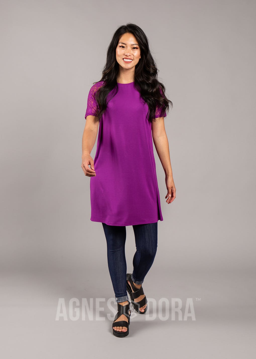 Lace Raglan Dress Amethyst