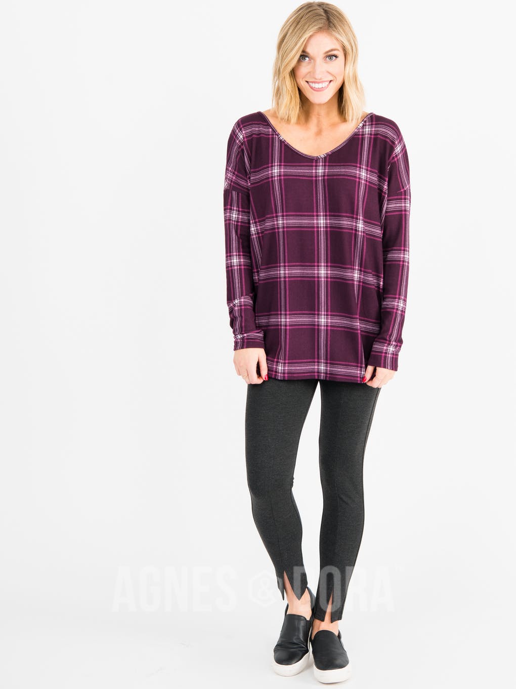 Urban Pullover Double V-Neck Plum/Mauve Plaid
