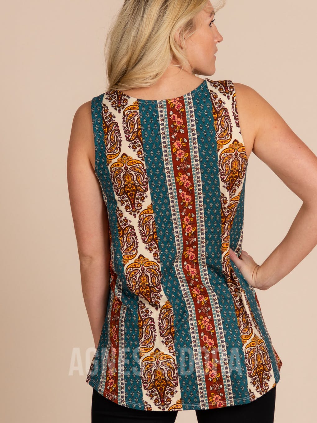 Essential Tank - Scoop Neck Teal Boho Stripe