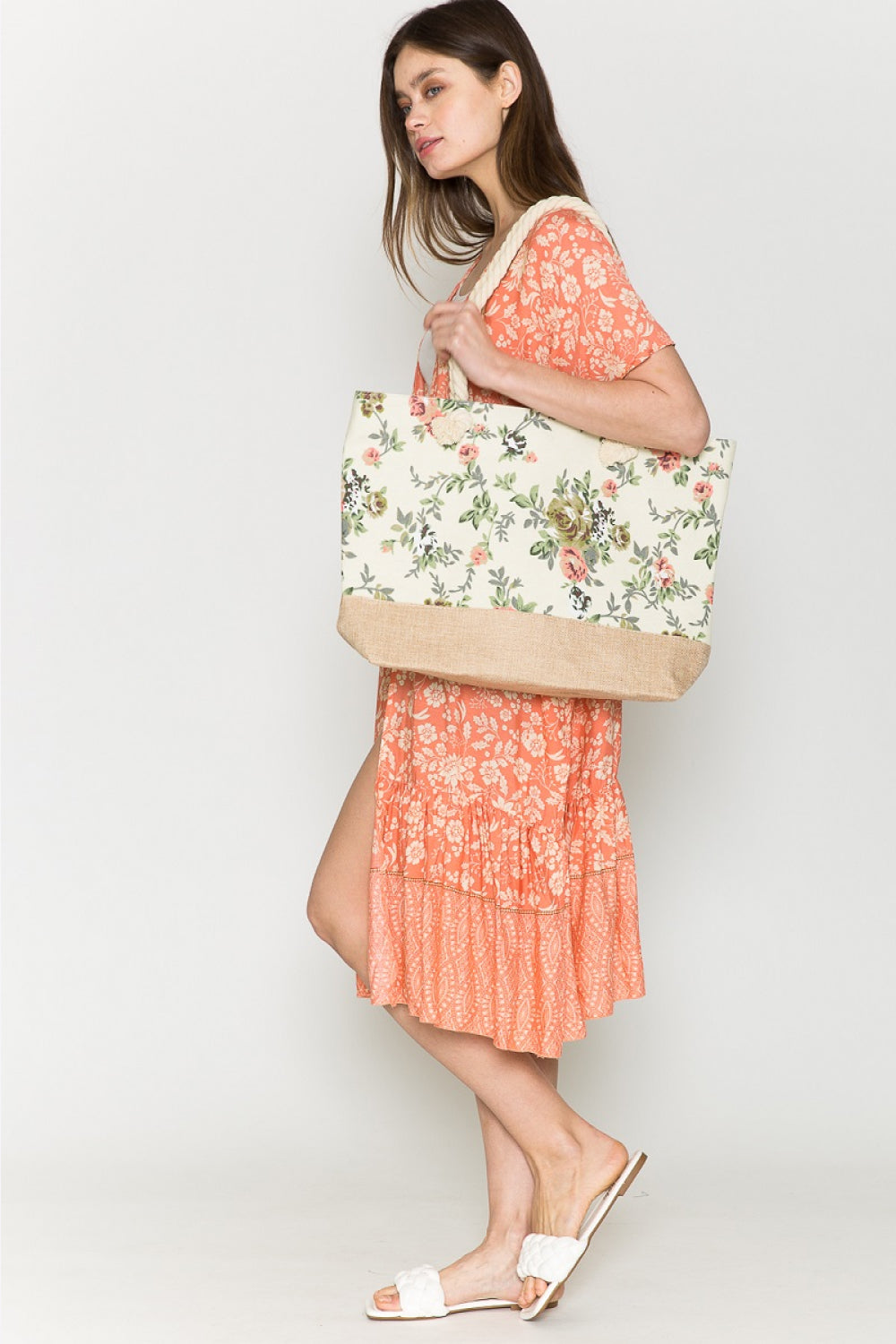 Justin Taylor Floral Rope Handle Tote