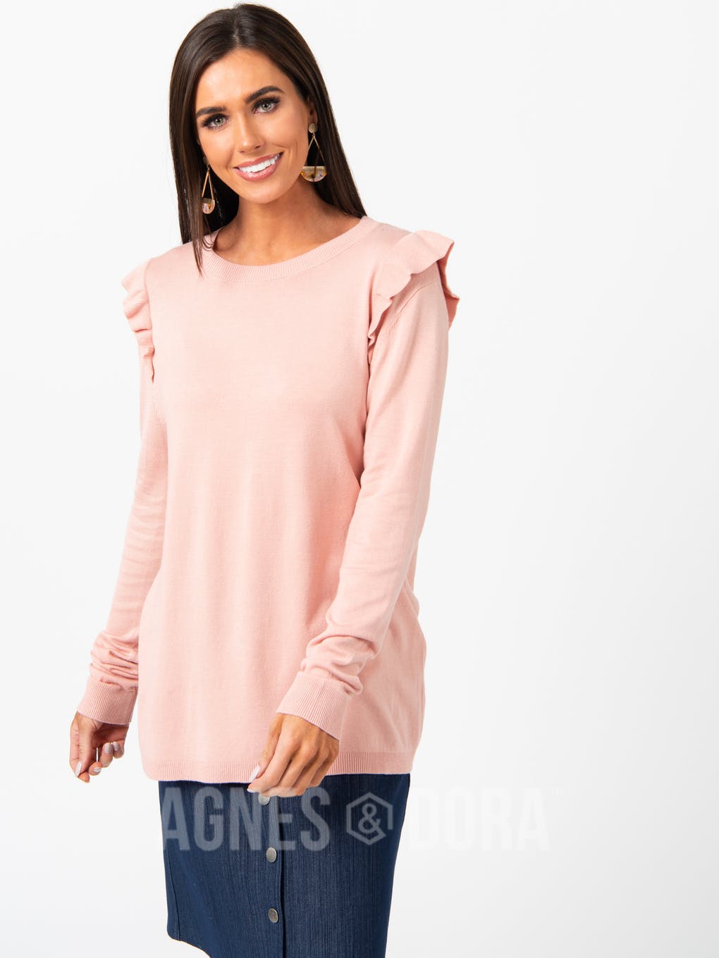 Sweater Ruffle Shoulder Rose Gold