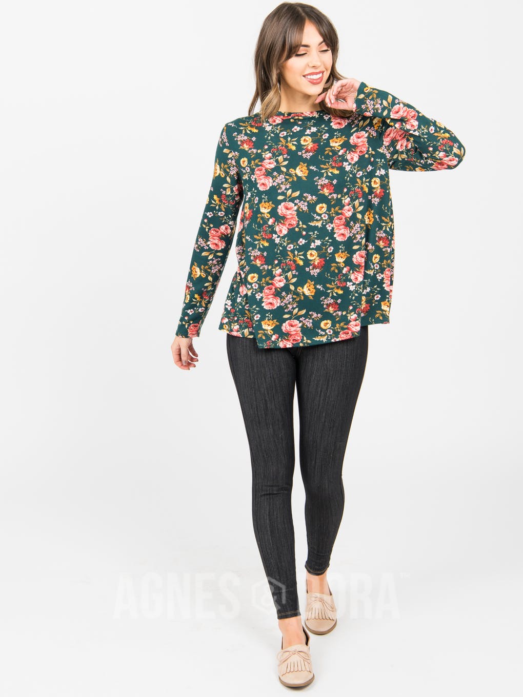 Cross Over Sweater Teal Floral