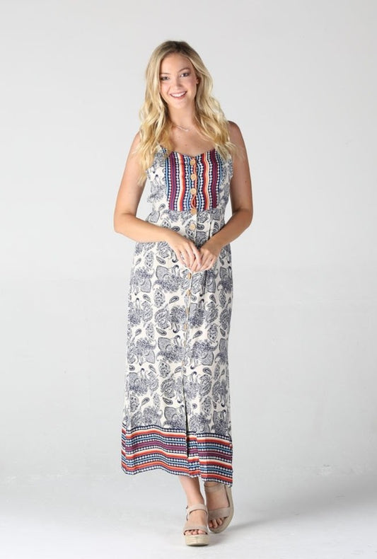 Front Button Maxi Strappy Dress