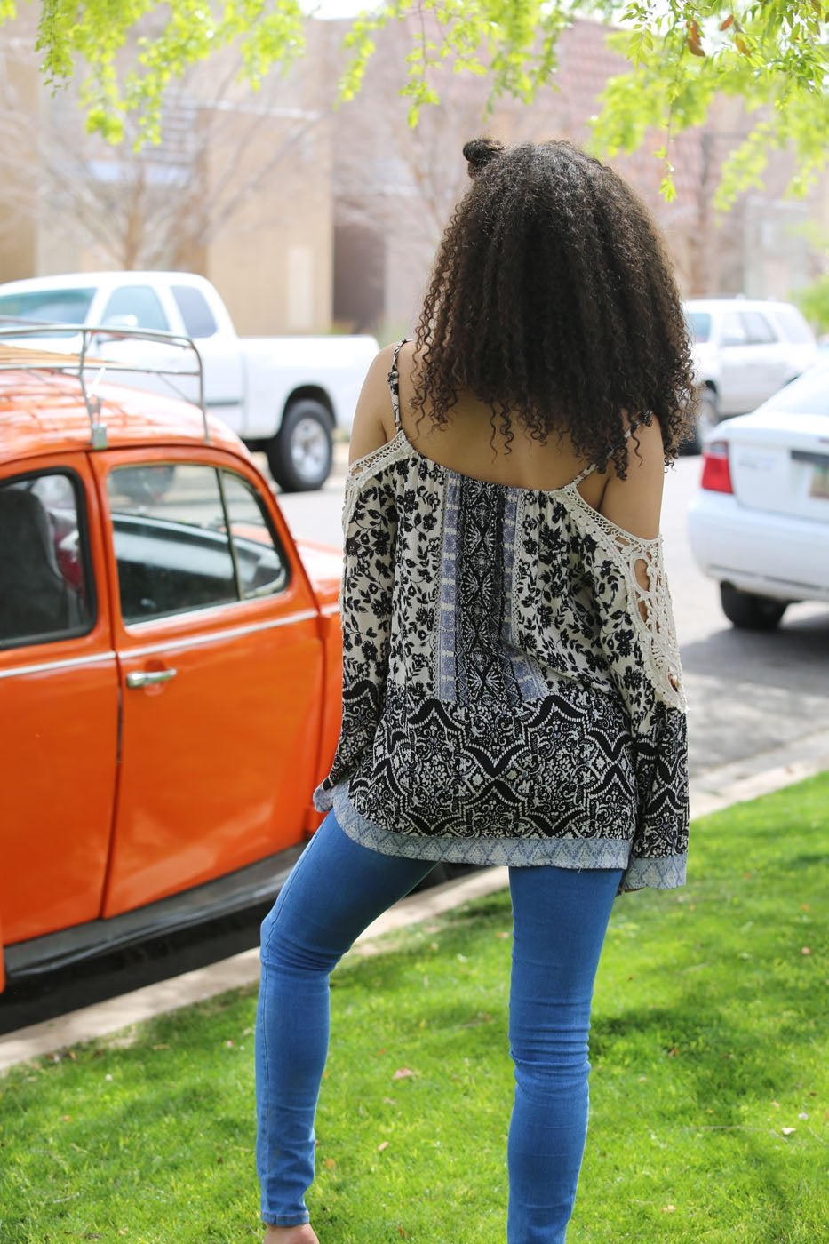 Cold Shoulder Top w/ Crochet Sleeve Details