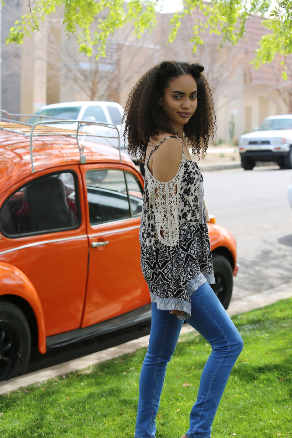 Cold Shoulder Top w/ Crochet Sleeve Details