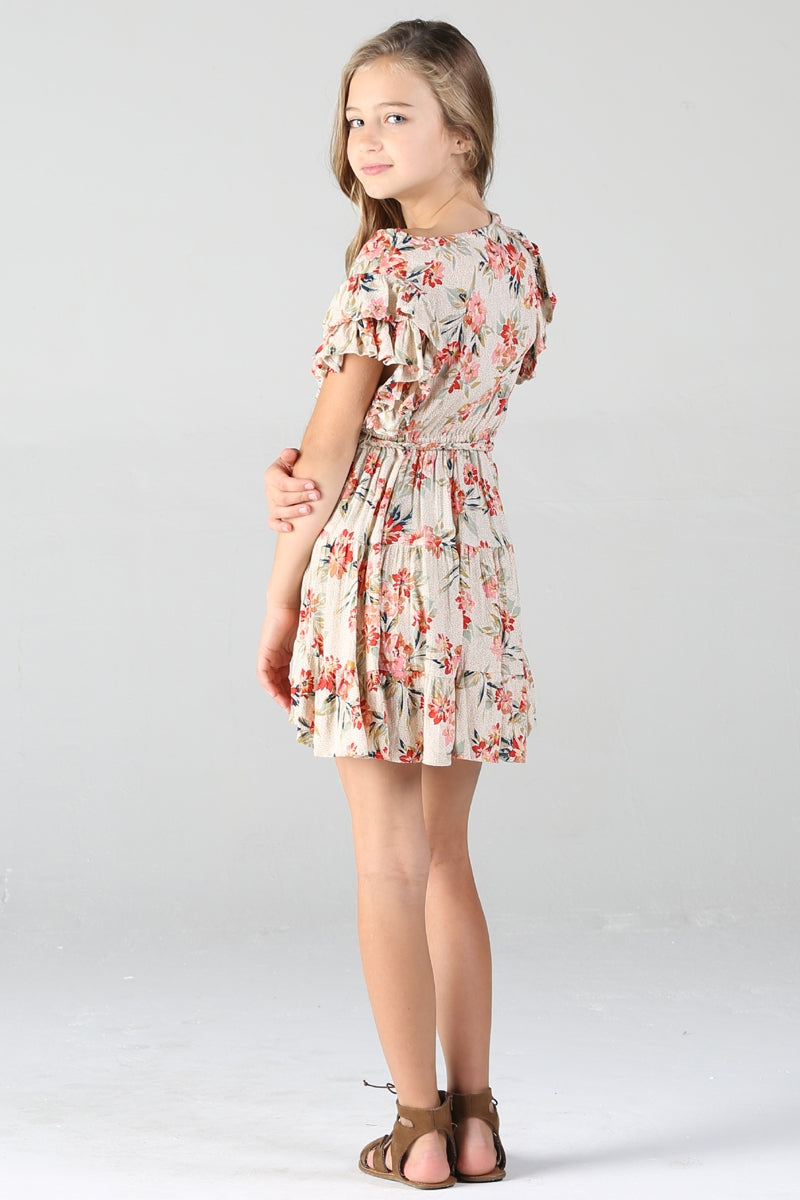 Kids Red Tassle V Neck Dress