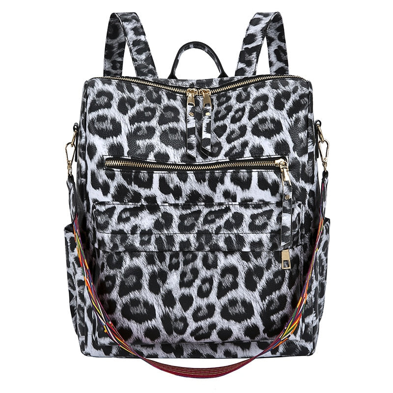 Leather Backpack Floral Or Leopard w/ Shoulder Strap
