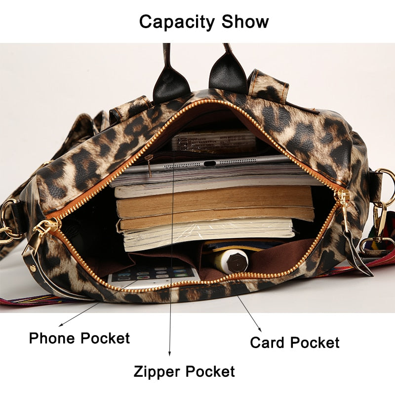 Leather Backpack Floral Or Leopard w/ Shoulder Strap
