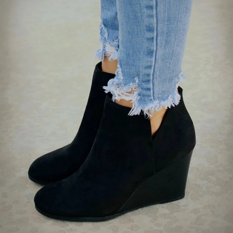 Pointed Toe Boot Tan Black Leopard Ankle Wedge