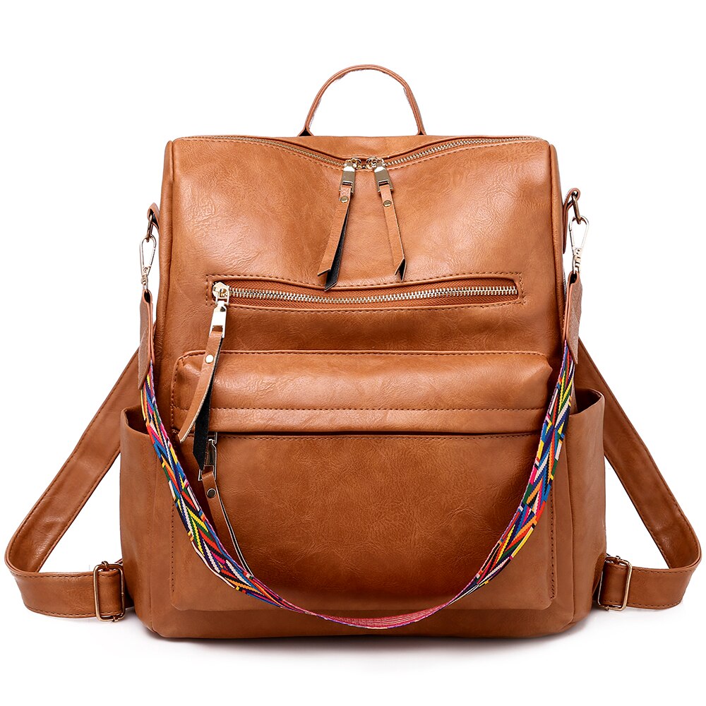 Retro Large Backpack PU Leather w/ Shoulder Strap