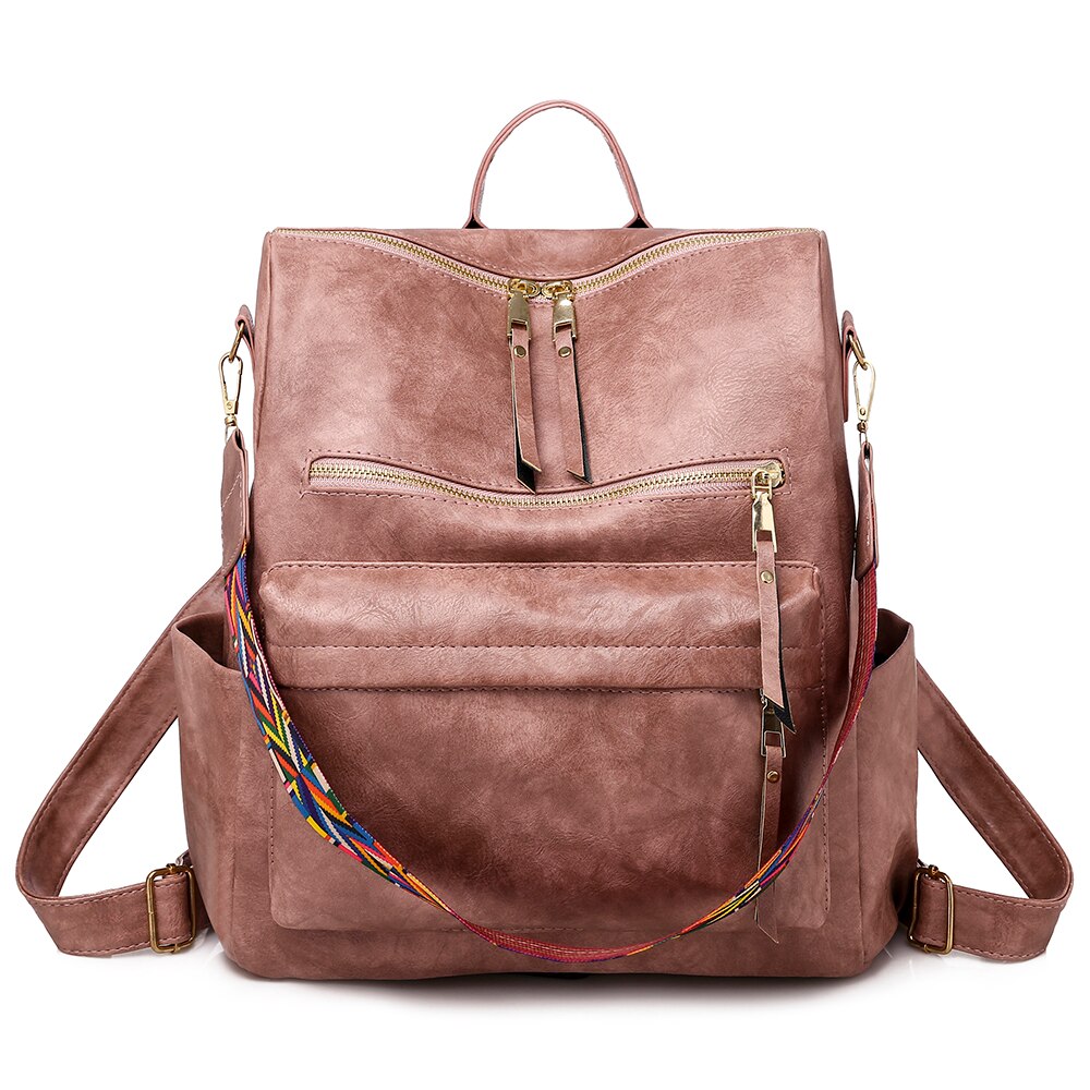 Retro Large Backpack PU Leather w/ Shoulder Strap