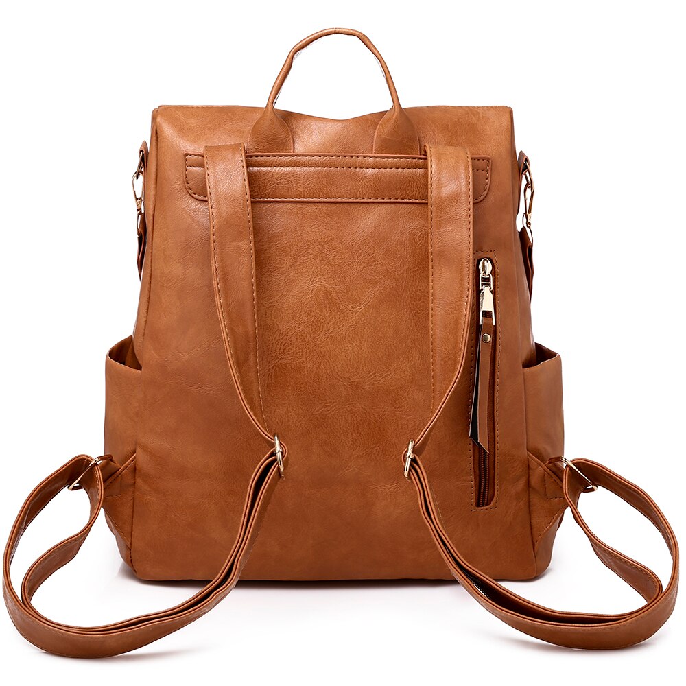 Retro Large Backpack PU Leather w/ Shoulder Strap