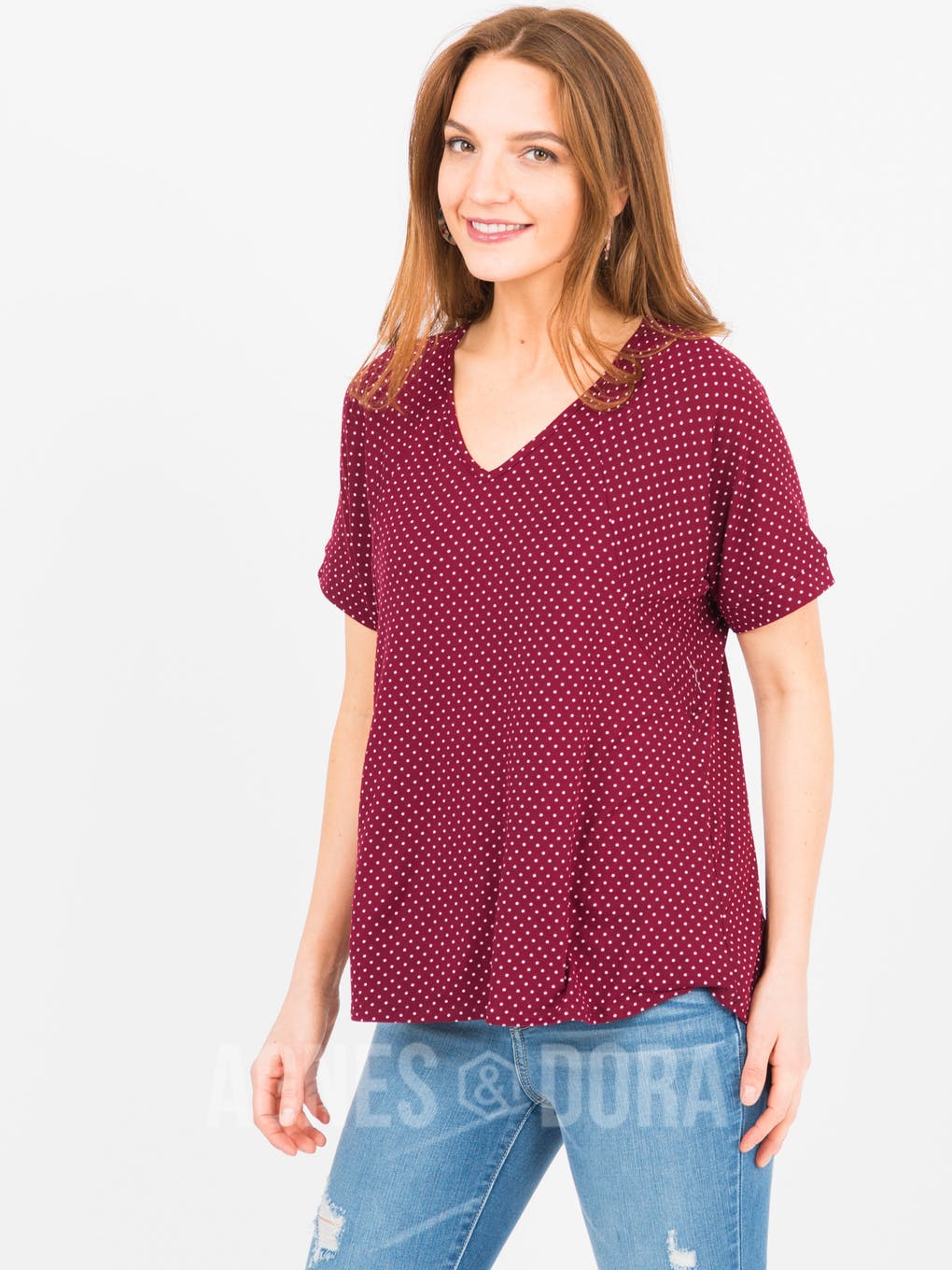 Love Top Burgundy Ivory Polka Dot