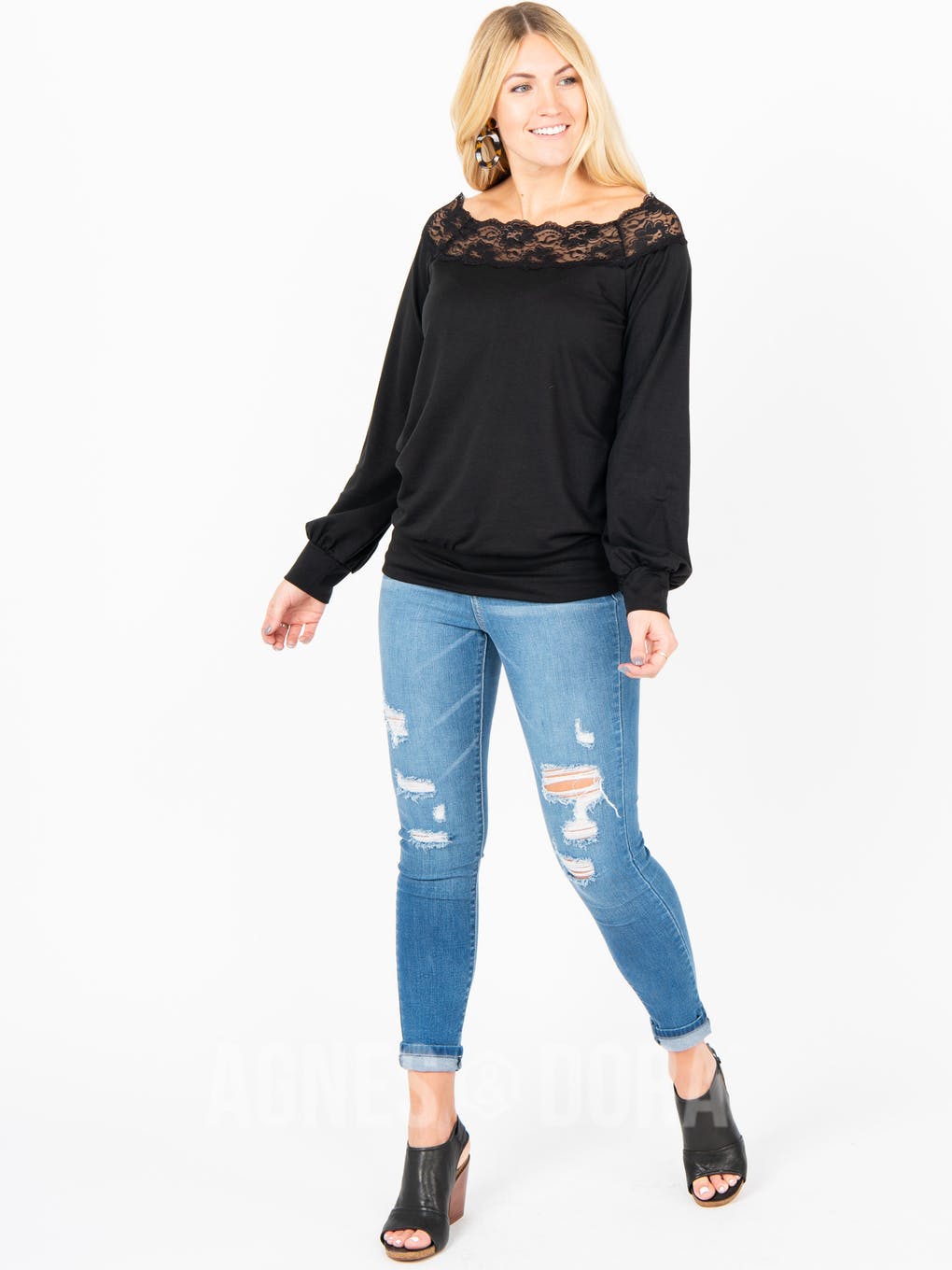 Off the Shoulder Lace Top Black
