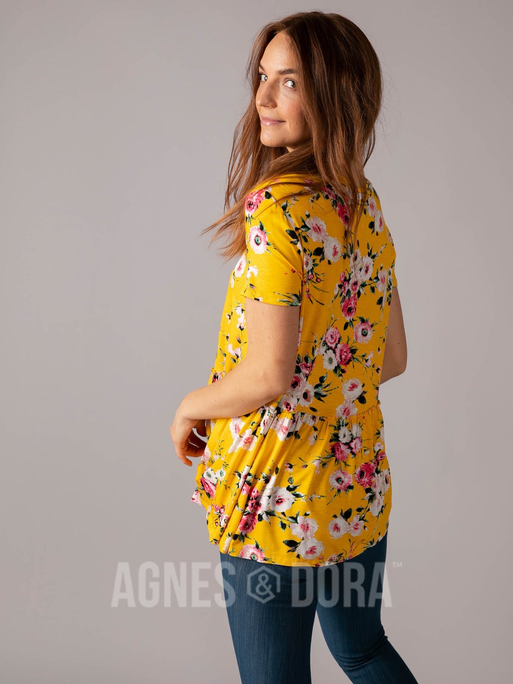 Relaxed Ruffle Tee Yellow/Coral Floral