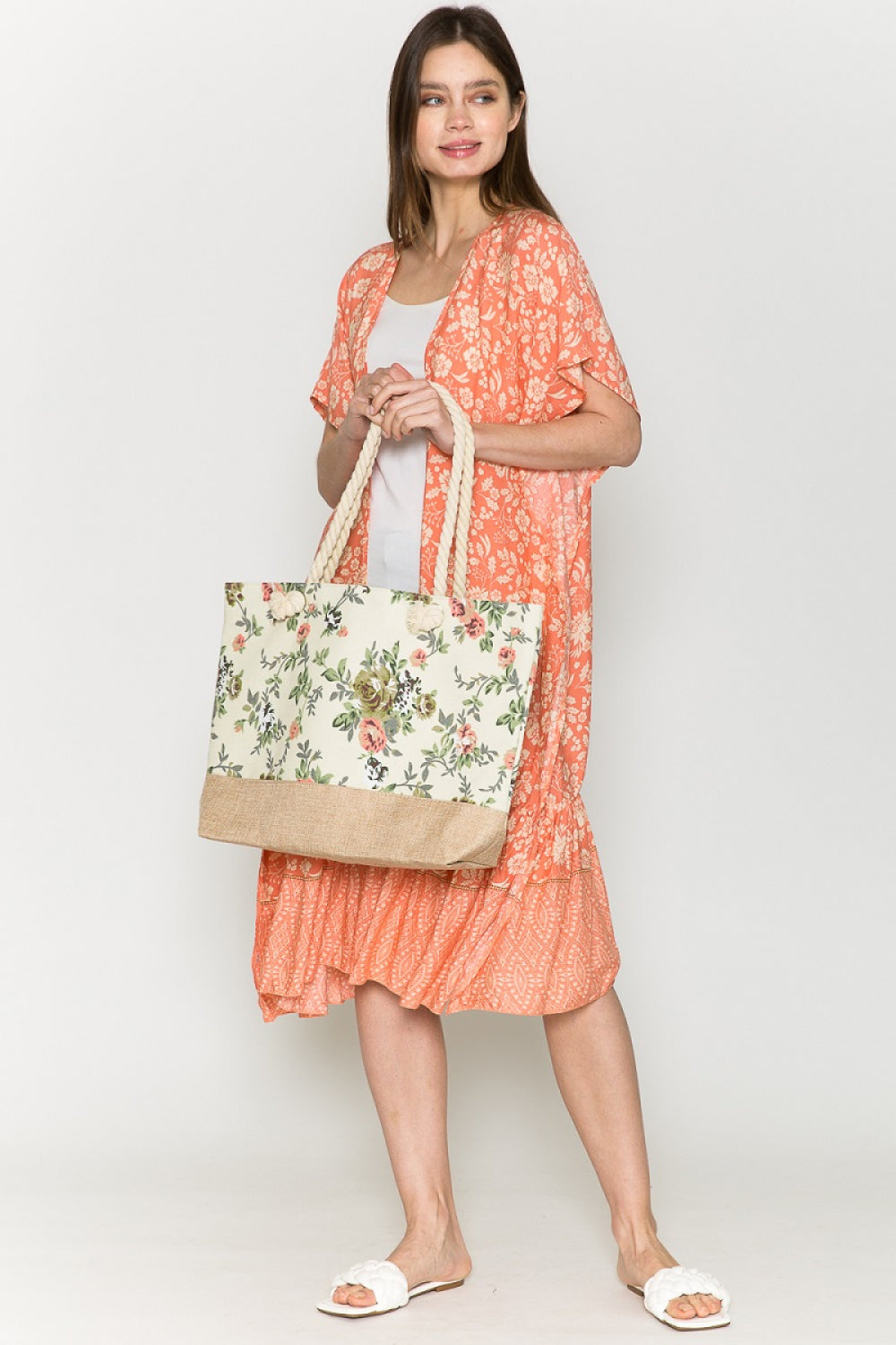 Justin Taylor Floral Rope Handle Tote