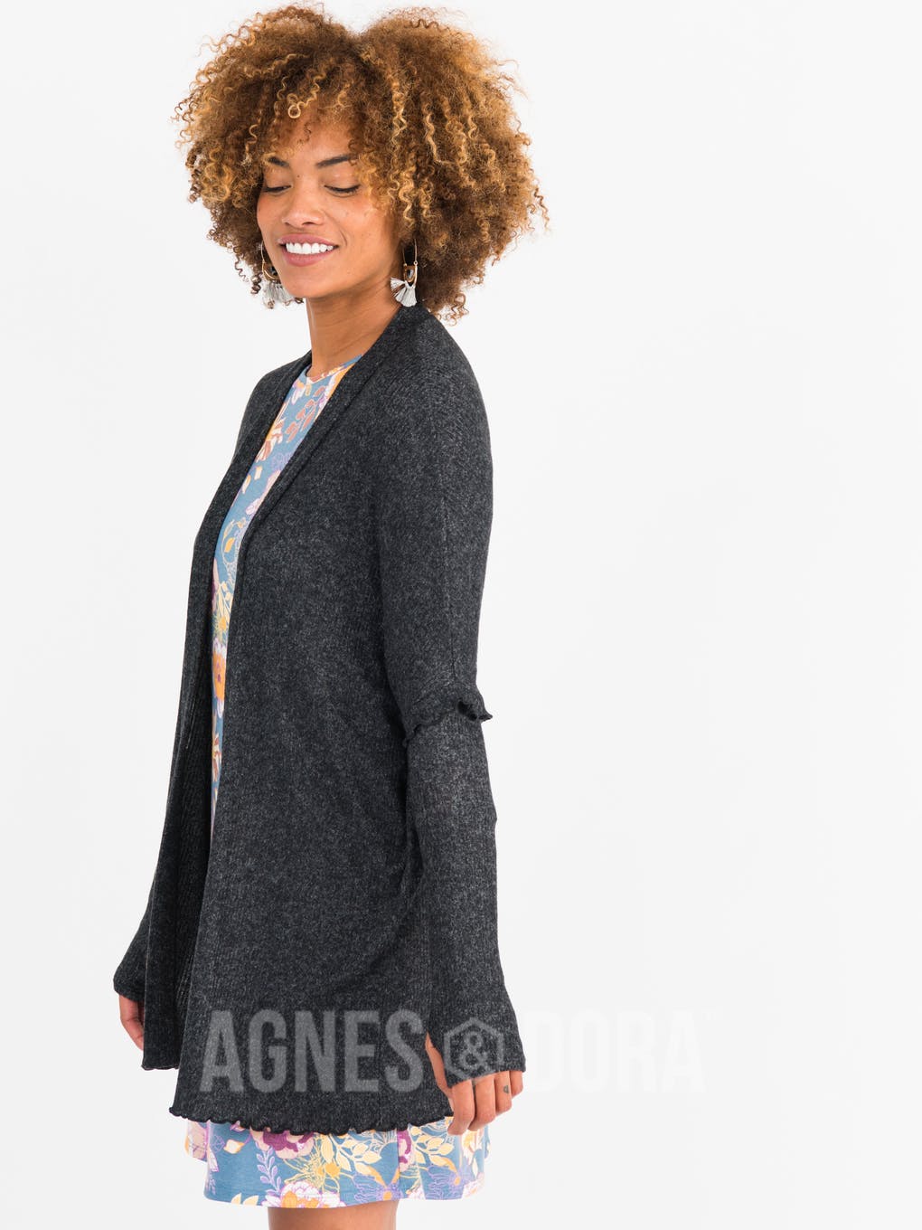 Open Front Thumbhole Cardi Black/White