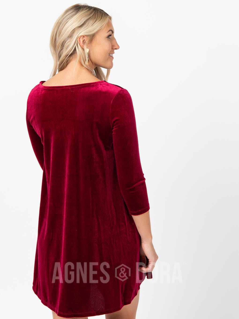 Velvet 3/4 Sleeve Swing Tunic Deep Berry