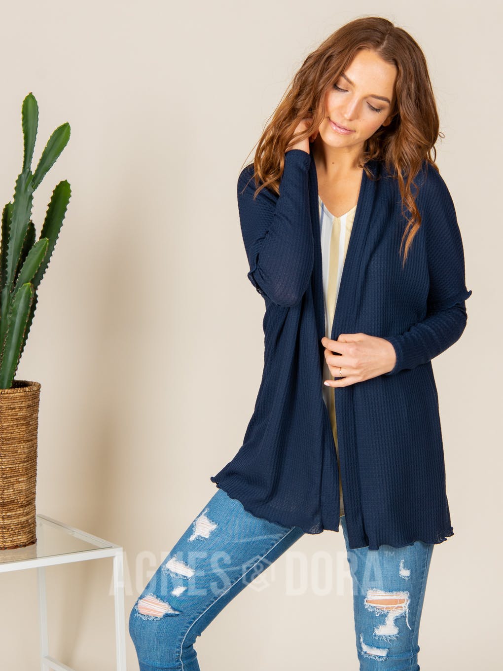 Open Front Thumbhole Cardi Navy