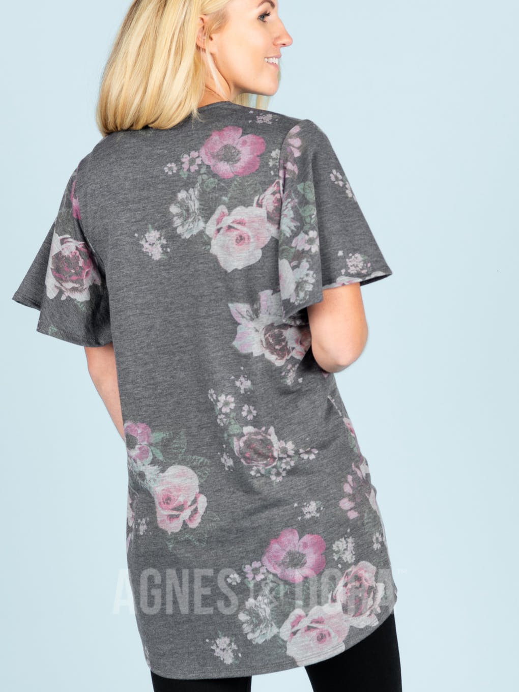 Flutter Sleeve Cardi Charcoal Floral