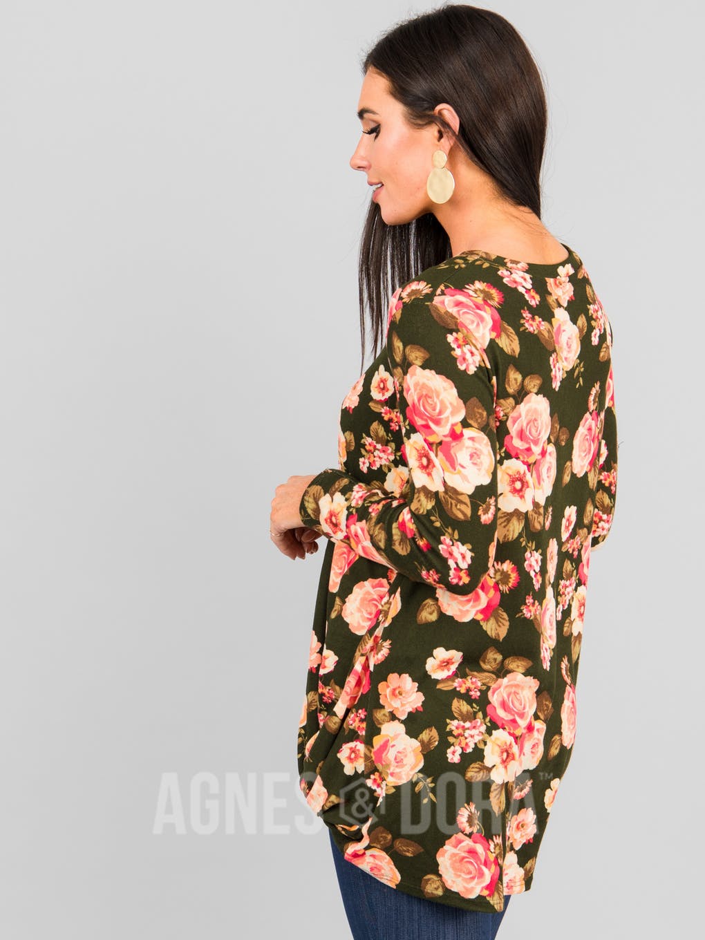 Side Knot Tunic Hacci Olive/Peach Floral
