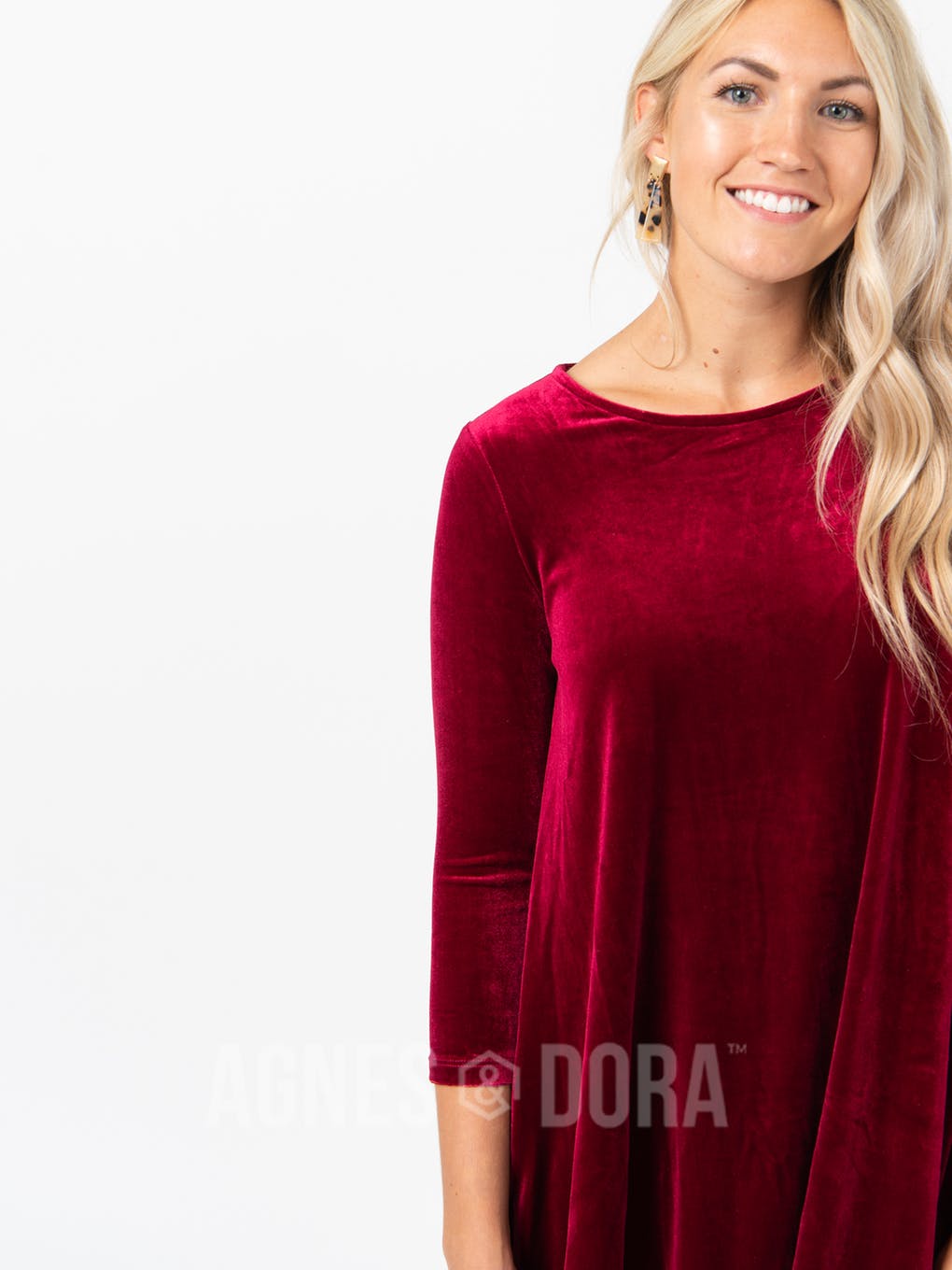 Velvet 3/4 Sleeve Swing Tunic Deep Berry
