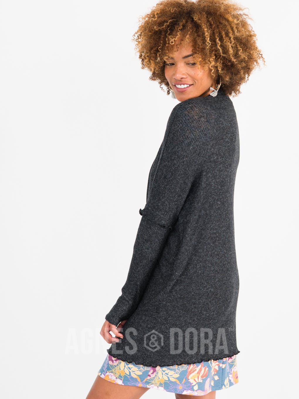 Open Front Thumbhole Cardi Black/White