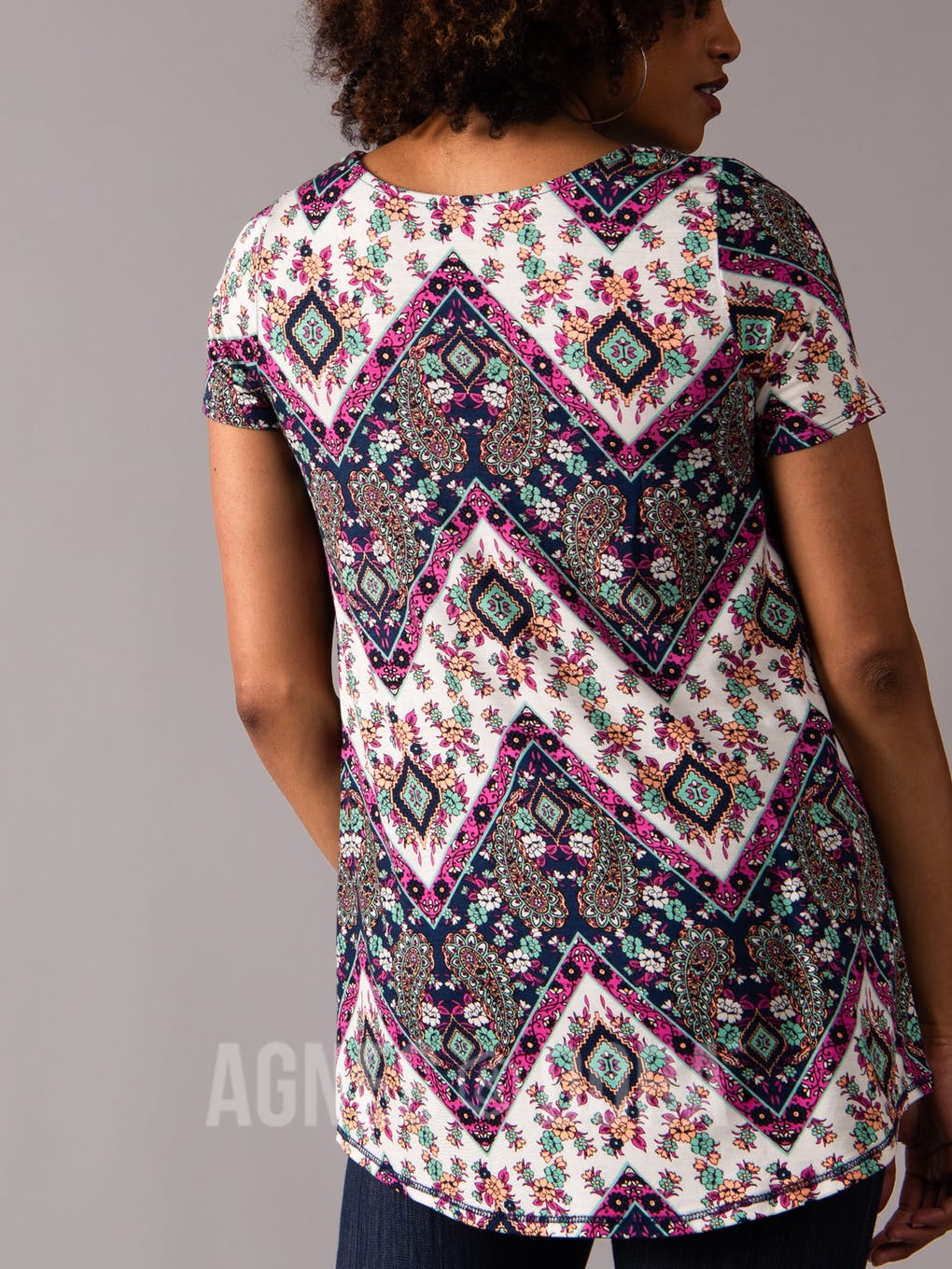 Everyday Tee Scoop Neck Navy/Fuchsia Boho