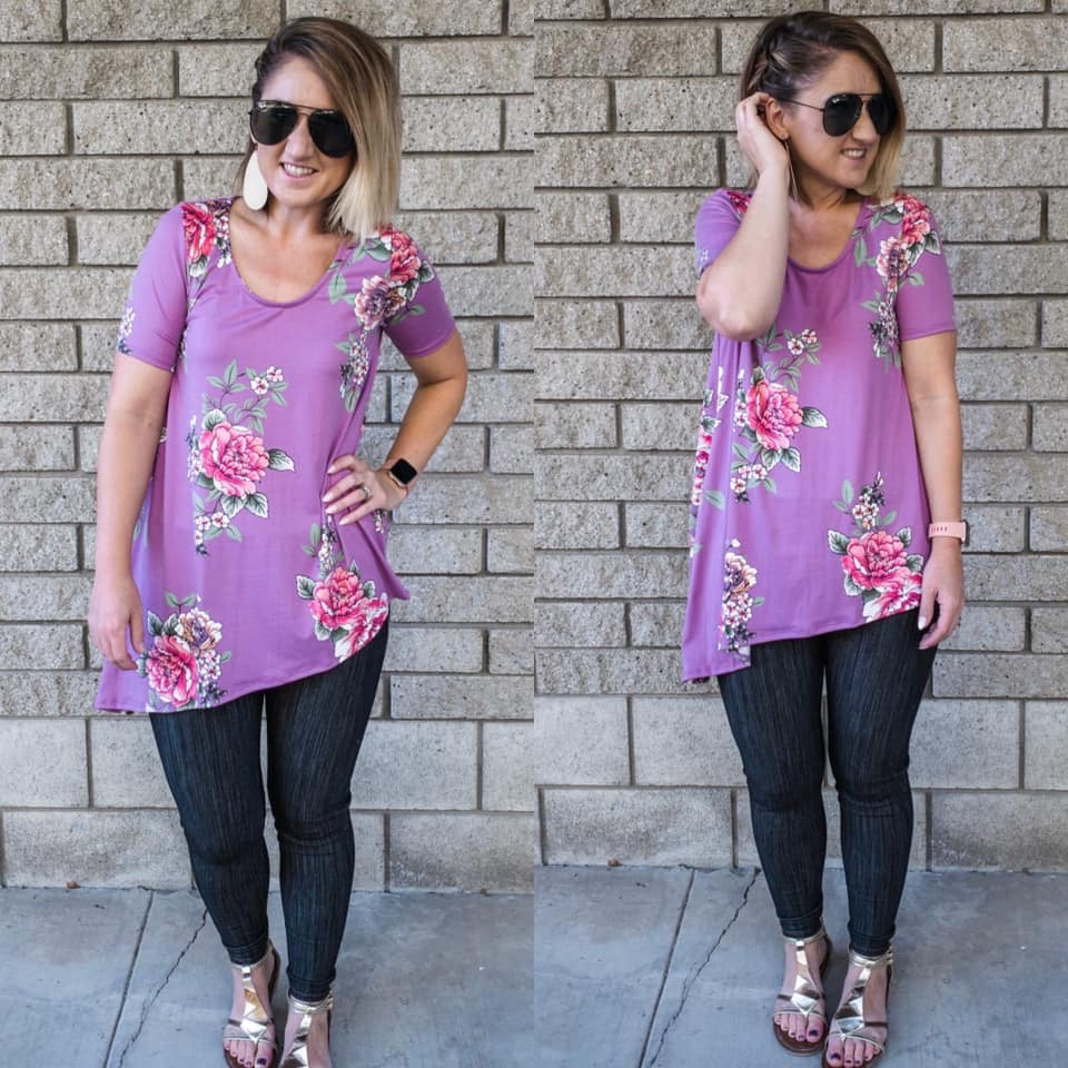 Asymmetrical Top Scoop Neck Lilac Floral