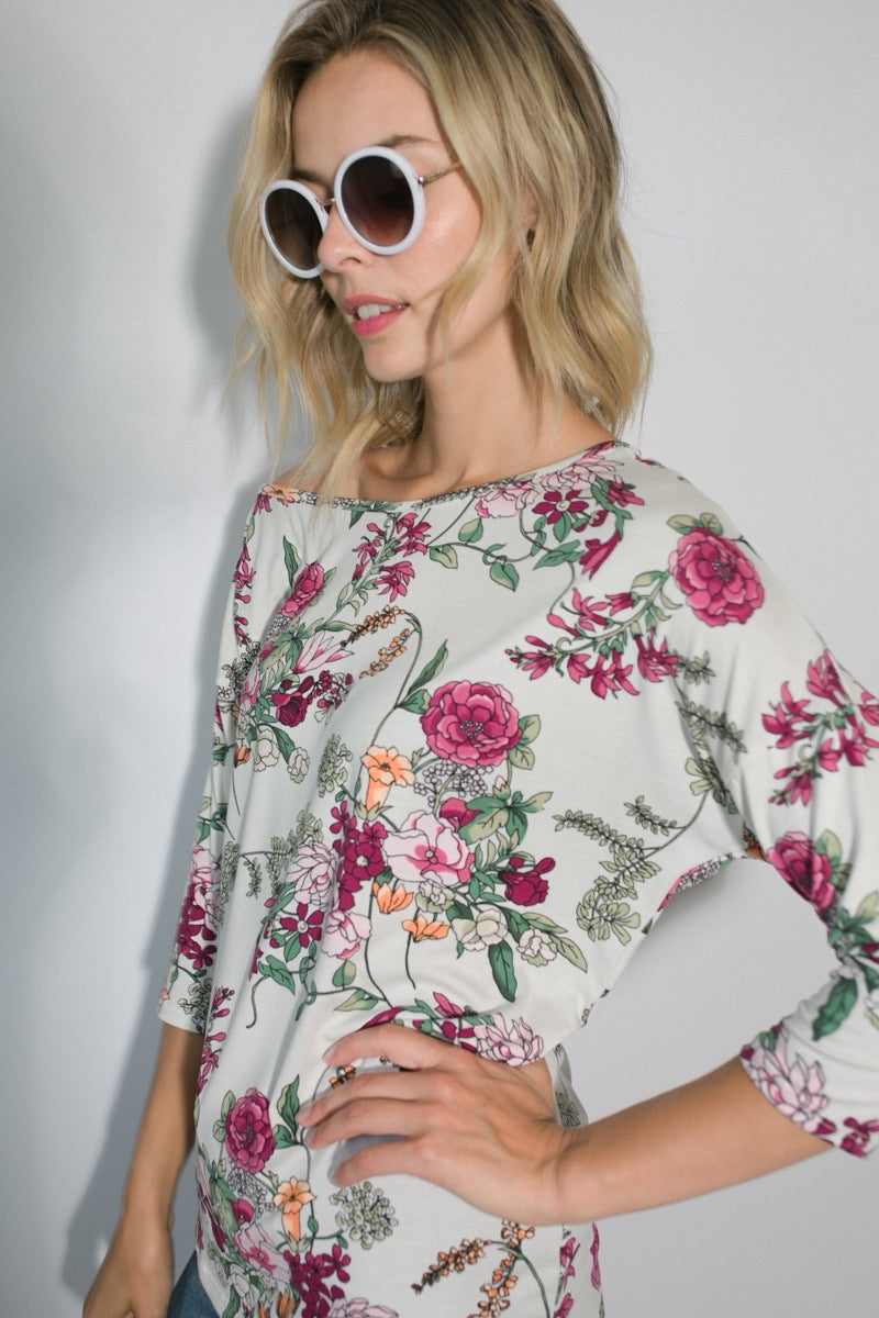 One Shoulder Dolman Floral Top