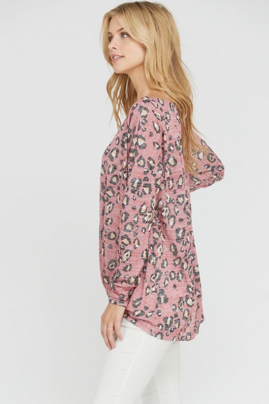 Long Sleeve Animal Print Twist Top