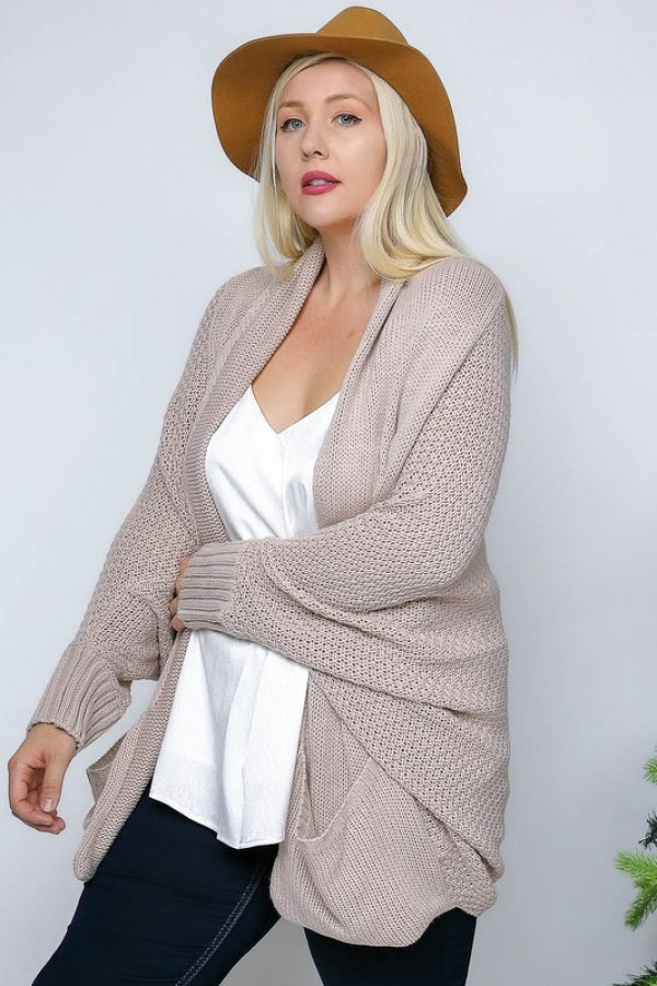 PATTERN KNIT DOLMAN SLEEVE CARDIGAN BEIGE