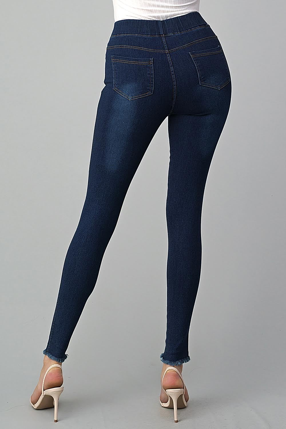 High Waist Distressed Raw Hem Stretch Denim Jeggings